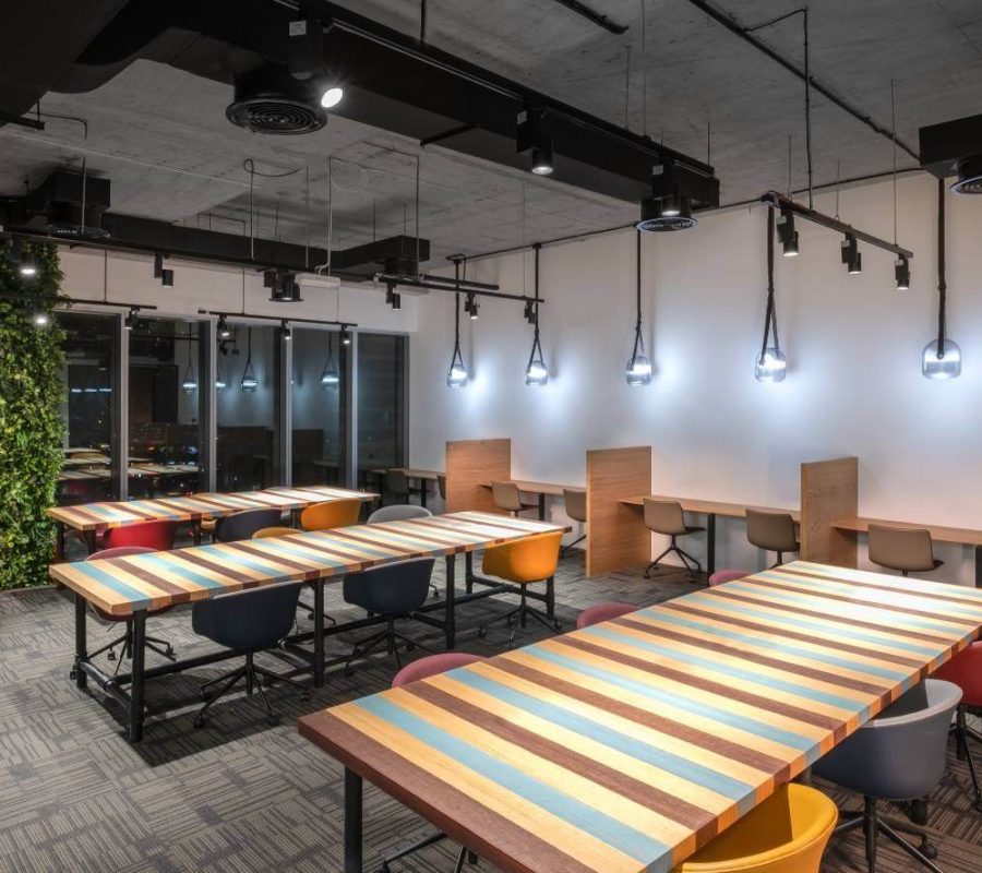 Spotlight LED lights in an office space