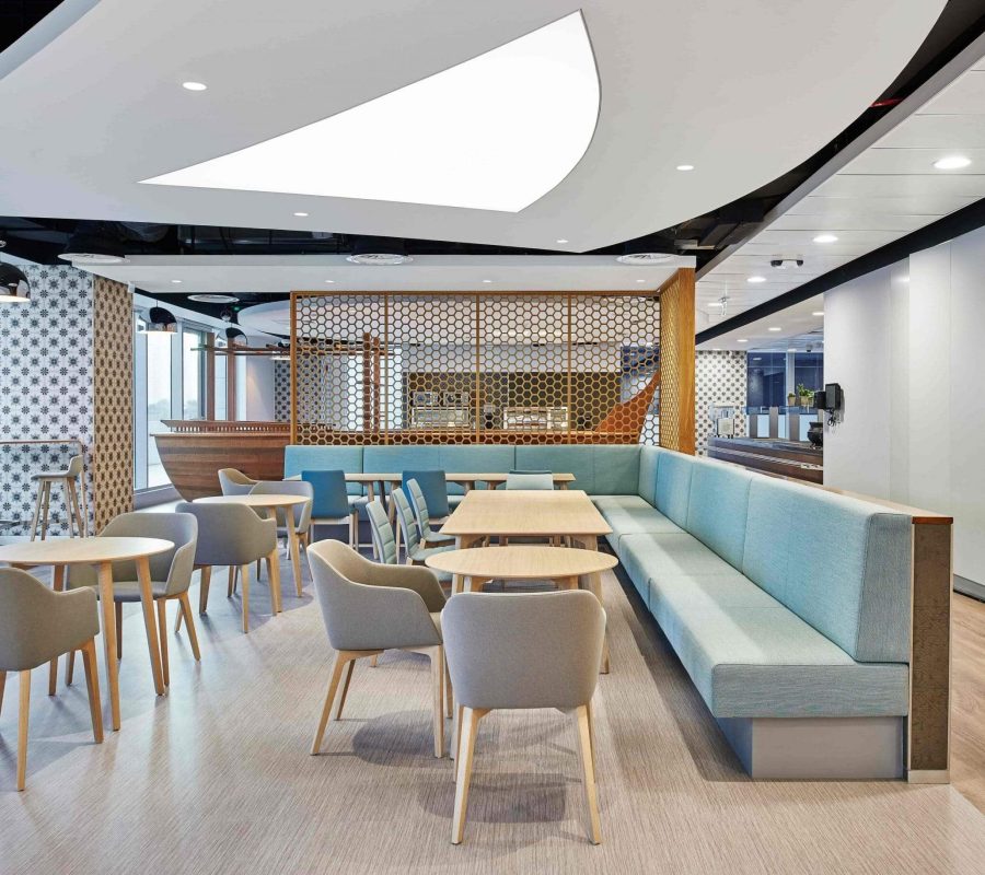 Canteen with an overhead stretch ceiling light