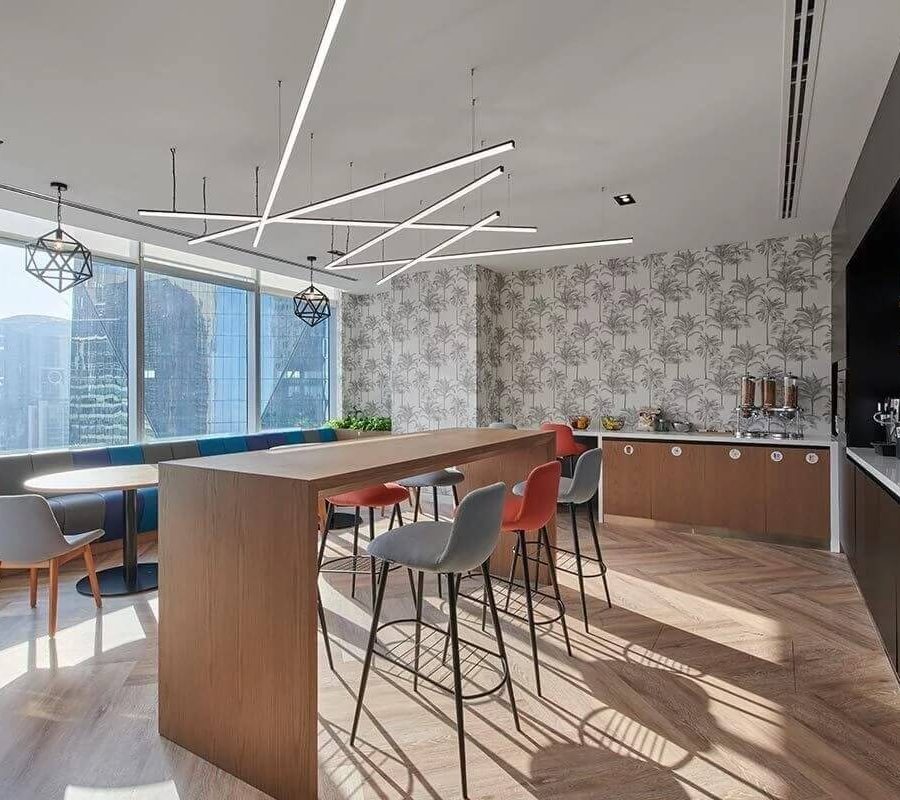Alix and Partners break room with commercial lighting