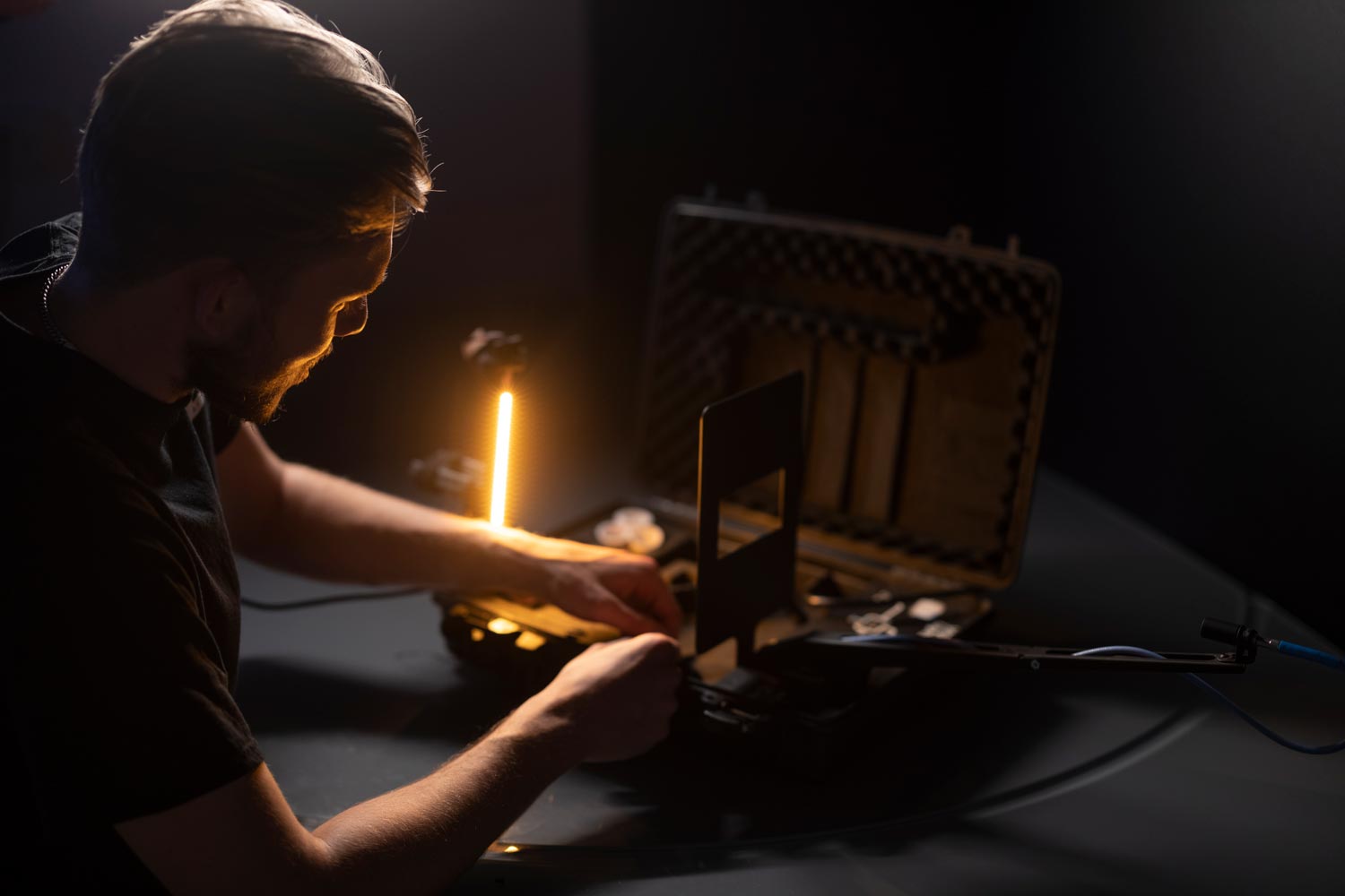 Man working in the dark