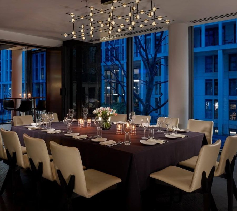 Romantic dinning room slightly lit.