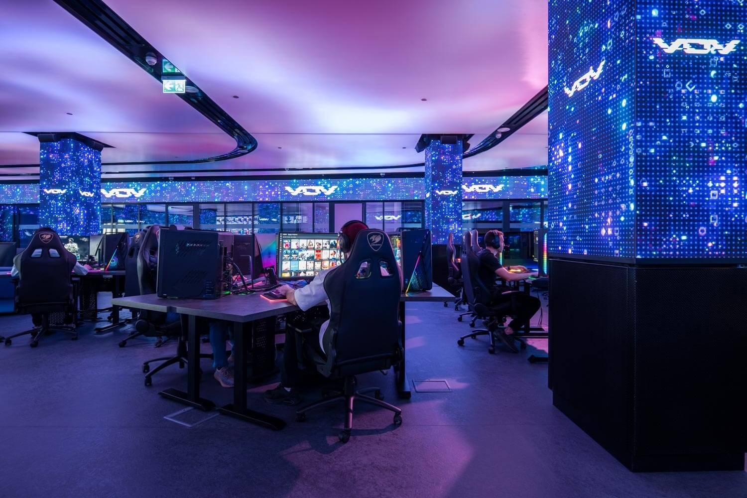 Video gamers in a room