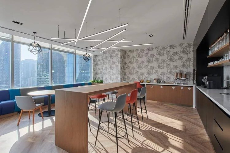 Alix and Partners break room with commercial lighting