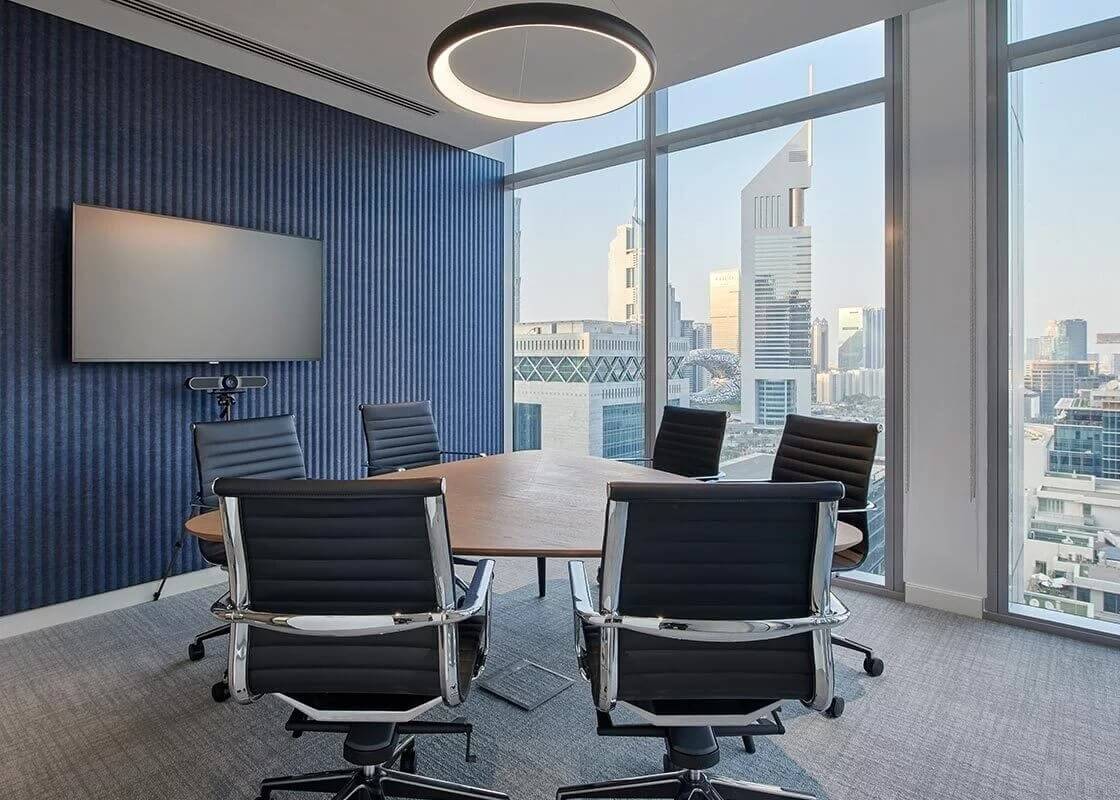 Alix Partners office space with a circular hanging light