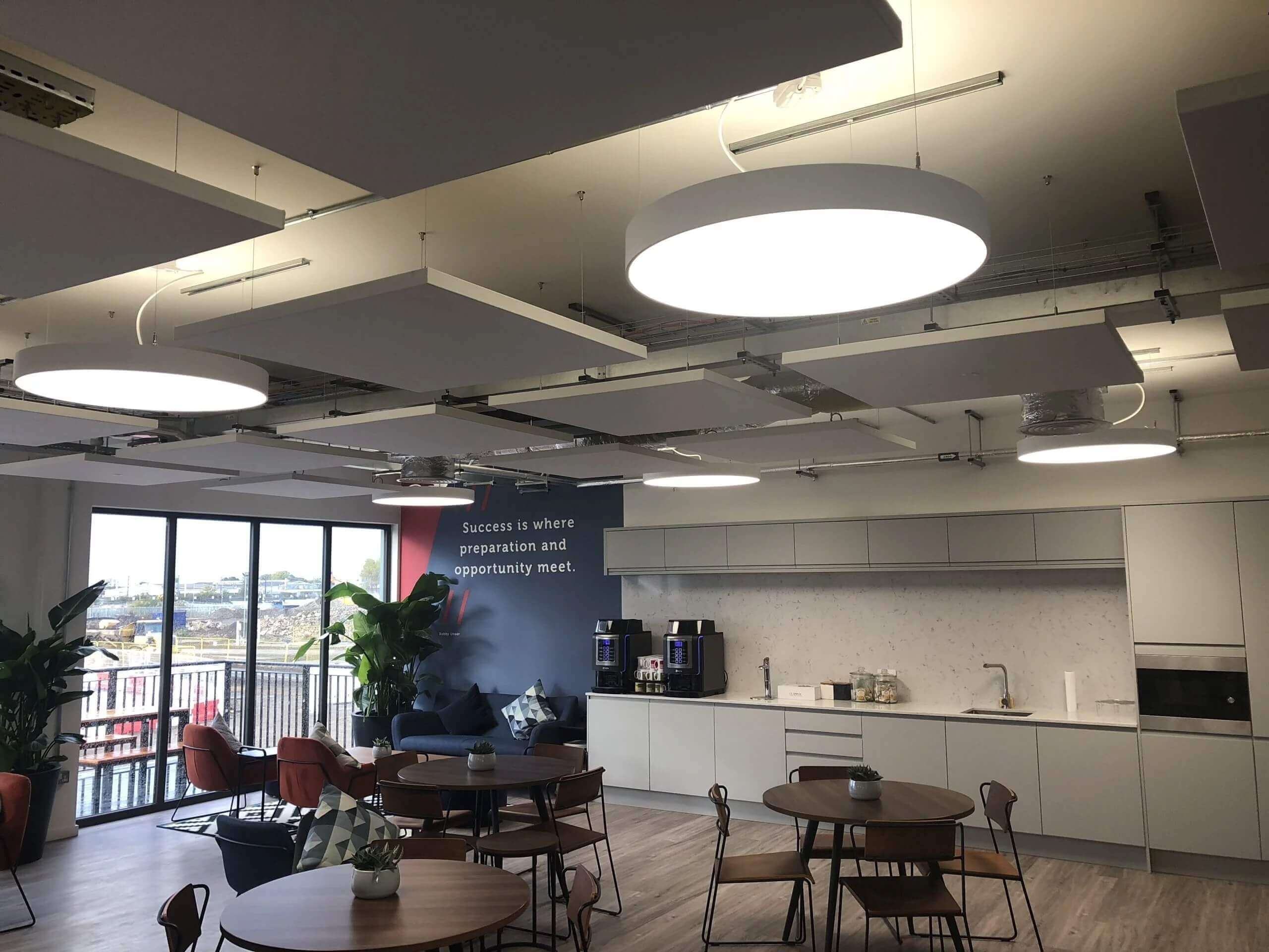 NGAs circular pendant lighting in the Dubai HQ Kitchen