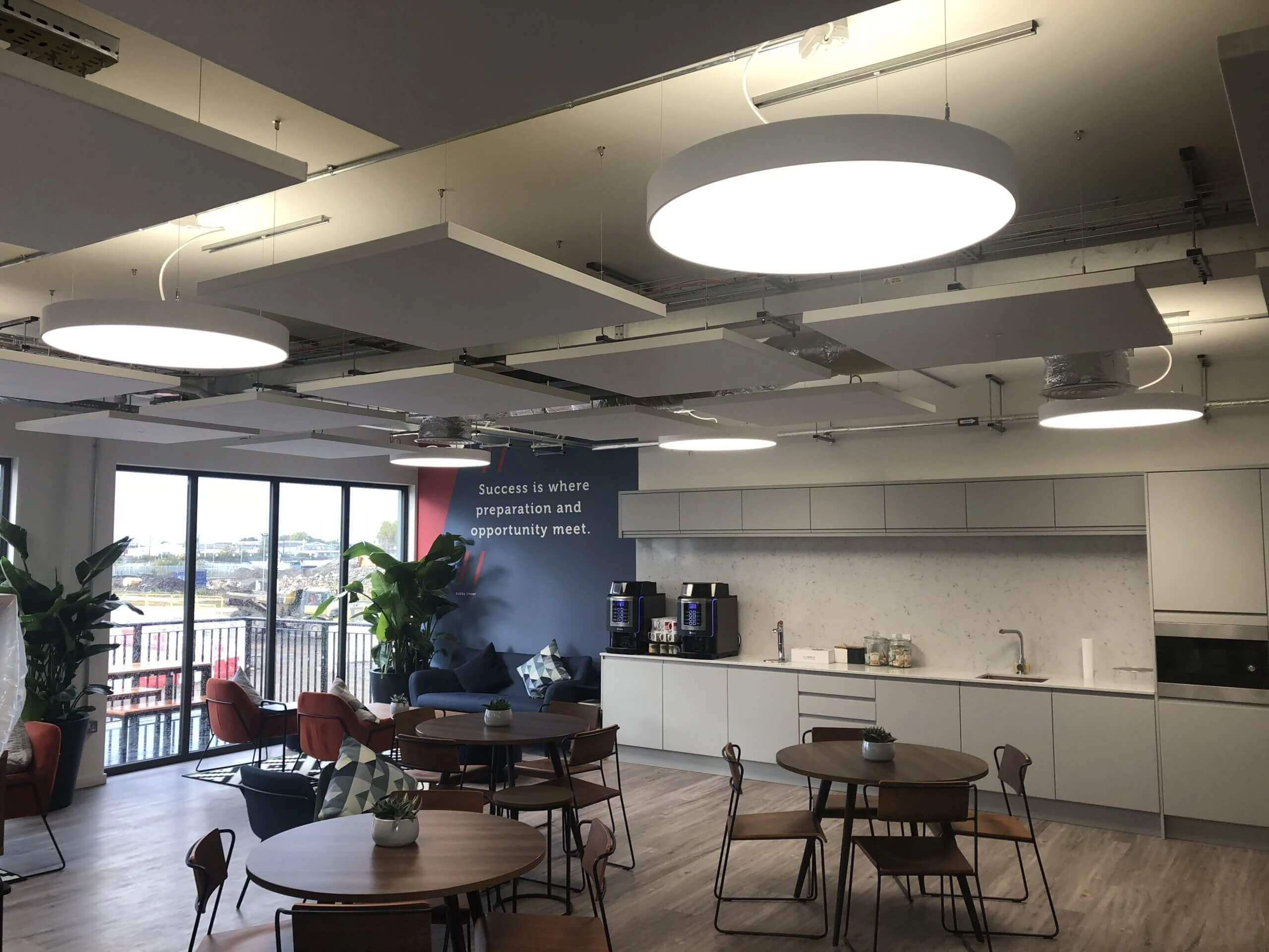 Communal area with circular lighting design