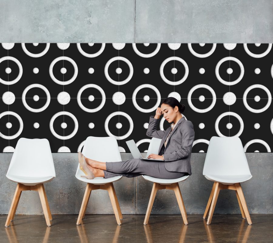 A strip of decorative acoustic wall tiles