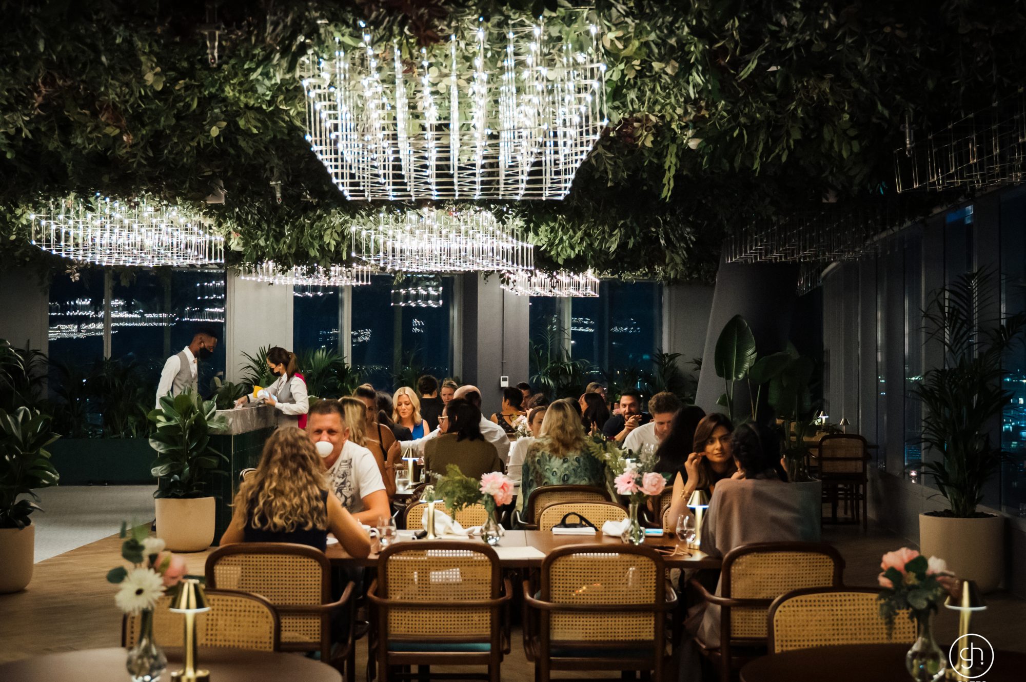 decorative light fixtures in a restaurant