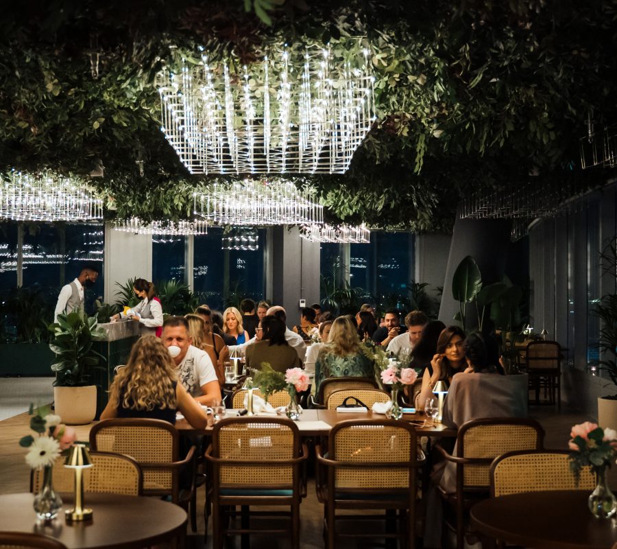 decorative light fixtures in a restaurant